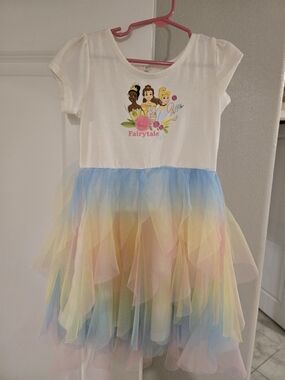 Disney Girls Size 5 White Top Rainbow Tulle Fairytale Dress